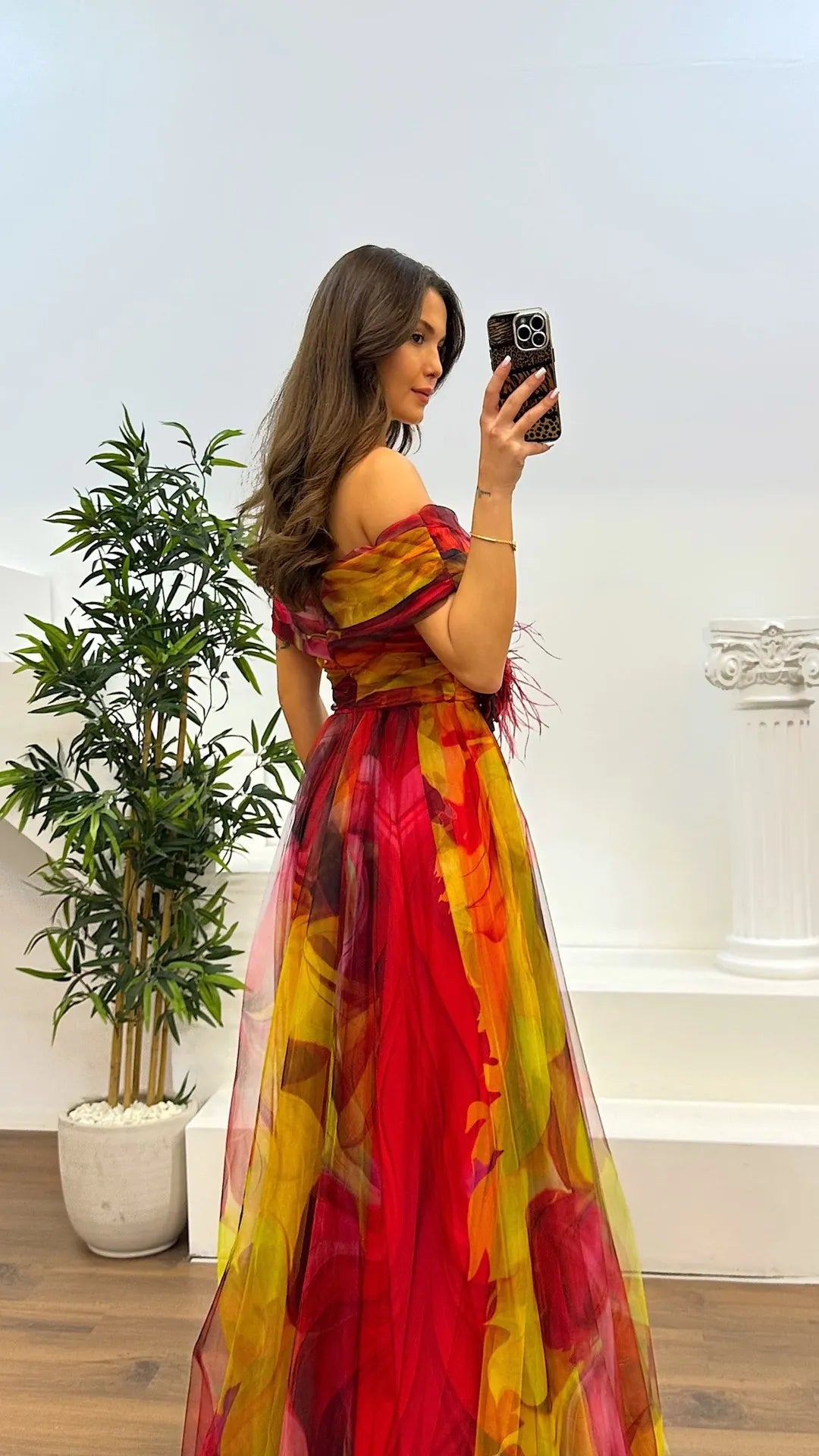 Elegant Formal Party Dress Elegant Tie-dye Ball Gown with Mesh Bubble Sleeves Split Hem Women's Evening Dress