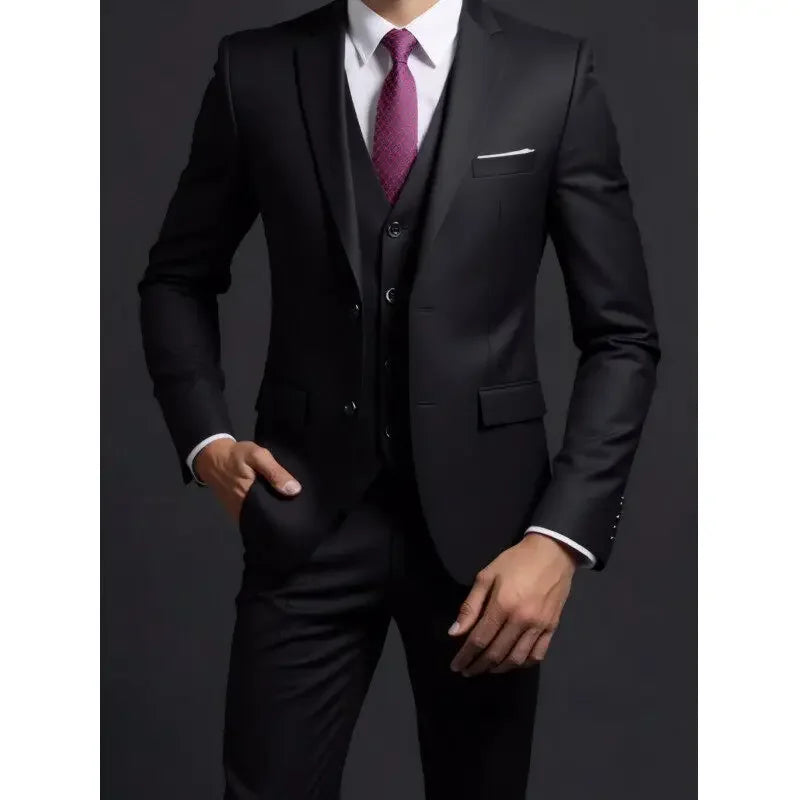 Suit (Blazer+ Vest + Trousers) Men's Fashionable Gentleman