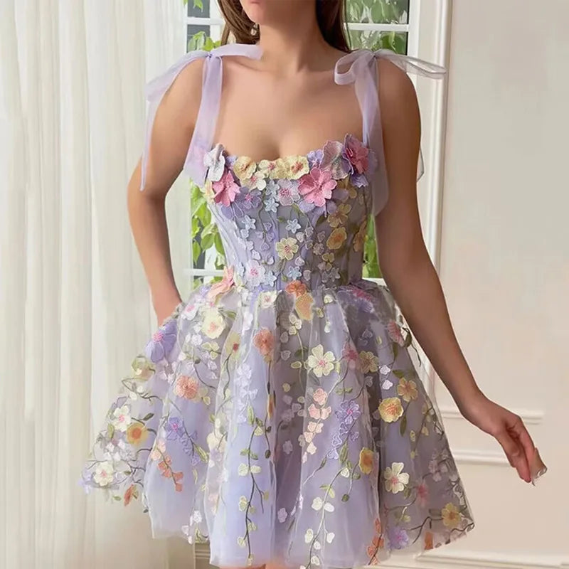 Women's Dress Fashionable 3D Flower Embroidery Wrapped