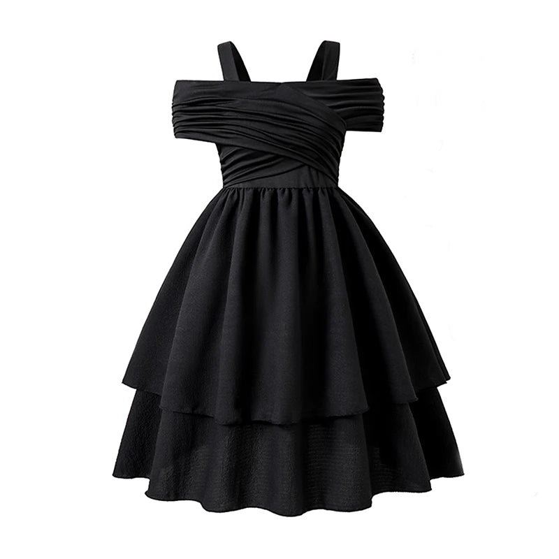 Black Dress For Kids Girls Off-the-Shoulder