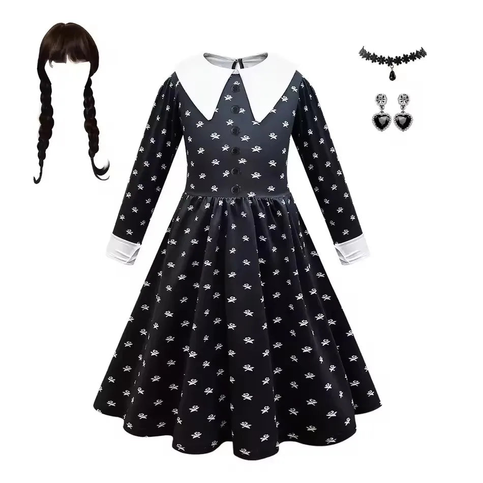 Children Addams Black Dress Kids Family Christmas Clothes, Halloweens