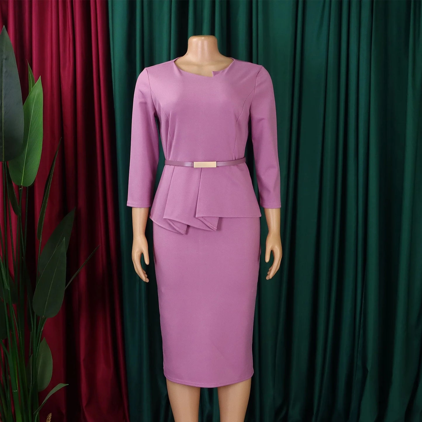 Dress Office Wear for Women Professional Skew Collar Three Quarter Sleeve