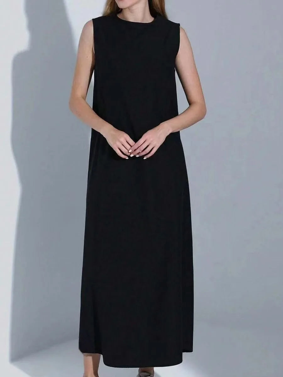 Casual White Dress Simple Vest Dress Loose Round Neck Draped Straight Skirt