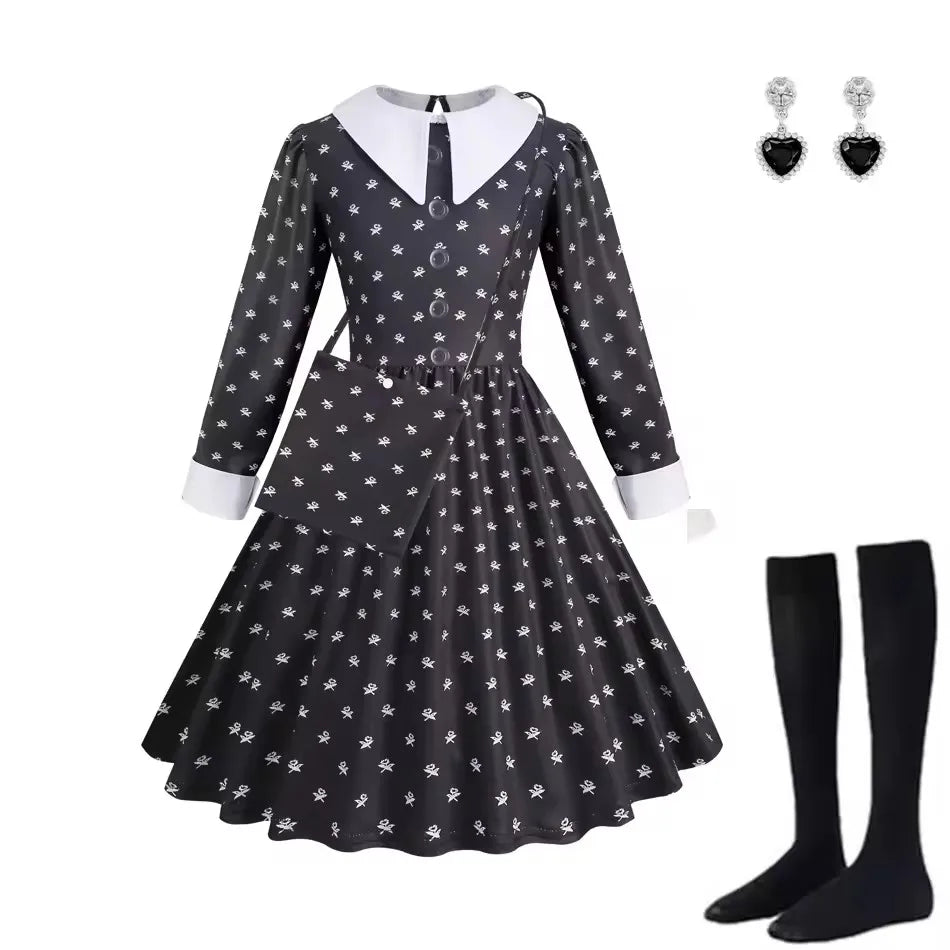 Children Addams Black Dress Kids Family Christmas Clothes, Halloweens