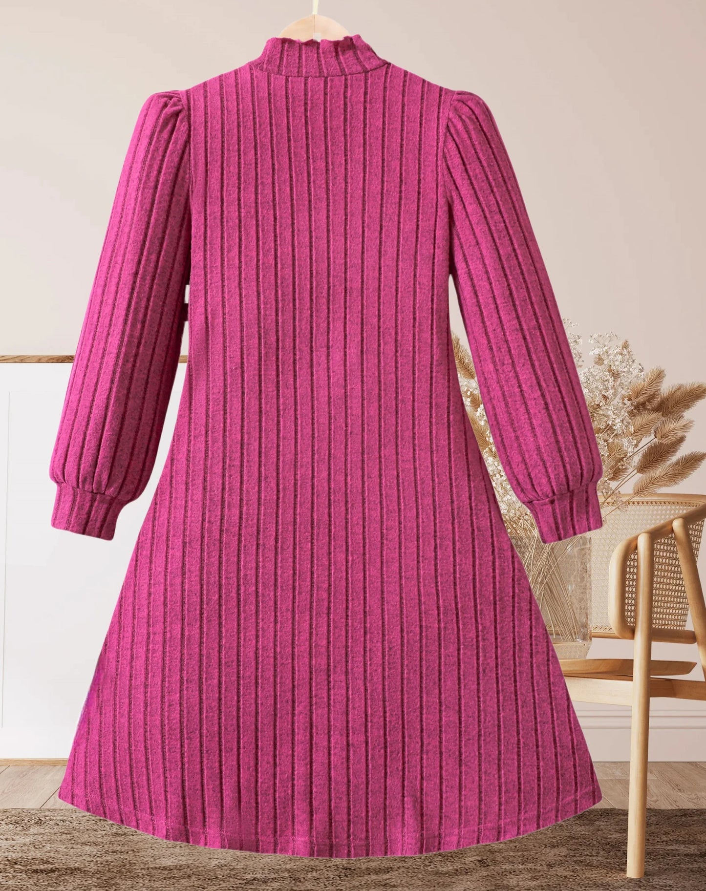 Women's bright pink knitted dress slim design, warm and comfortable