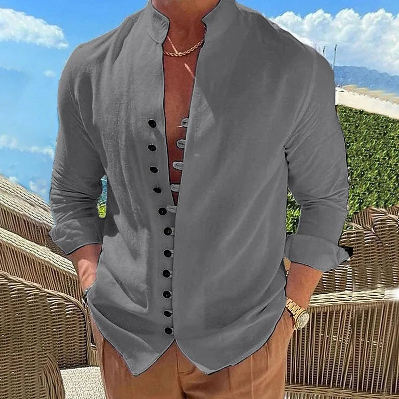 Men Casual Social Shirts Long Sleeve Dress