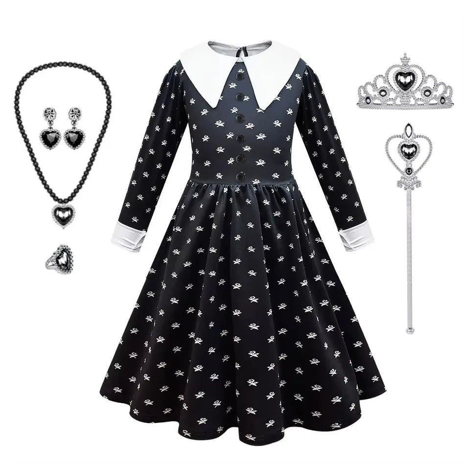 Children Addams Black Dress Kids Family Christmas Clothes, Halloweens