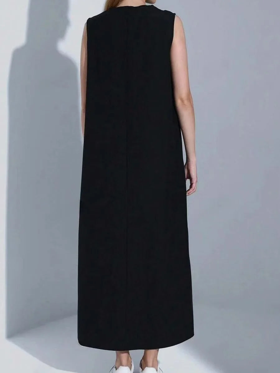 Casual White Dress Simple Vest Dress Loose Round Neck Draped Straight Skirt