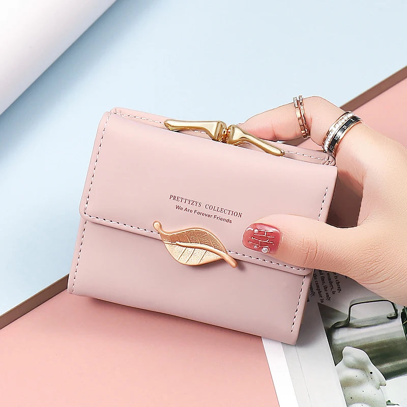 New purse Female Japan and South Korea small fresh PU solid color three fold bag multi-card folding large capacity coin student