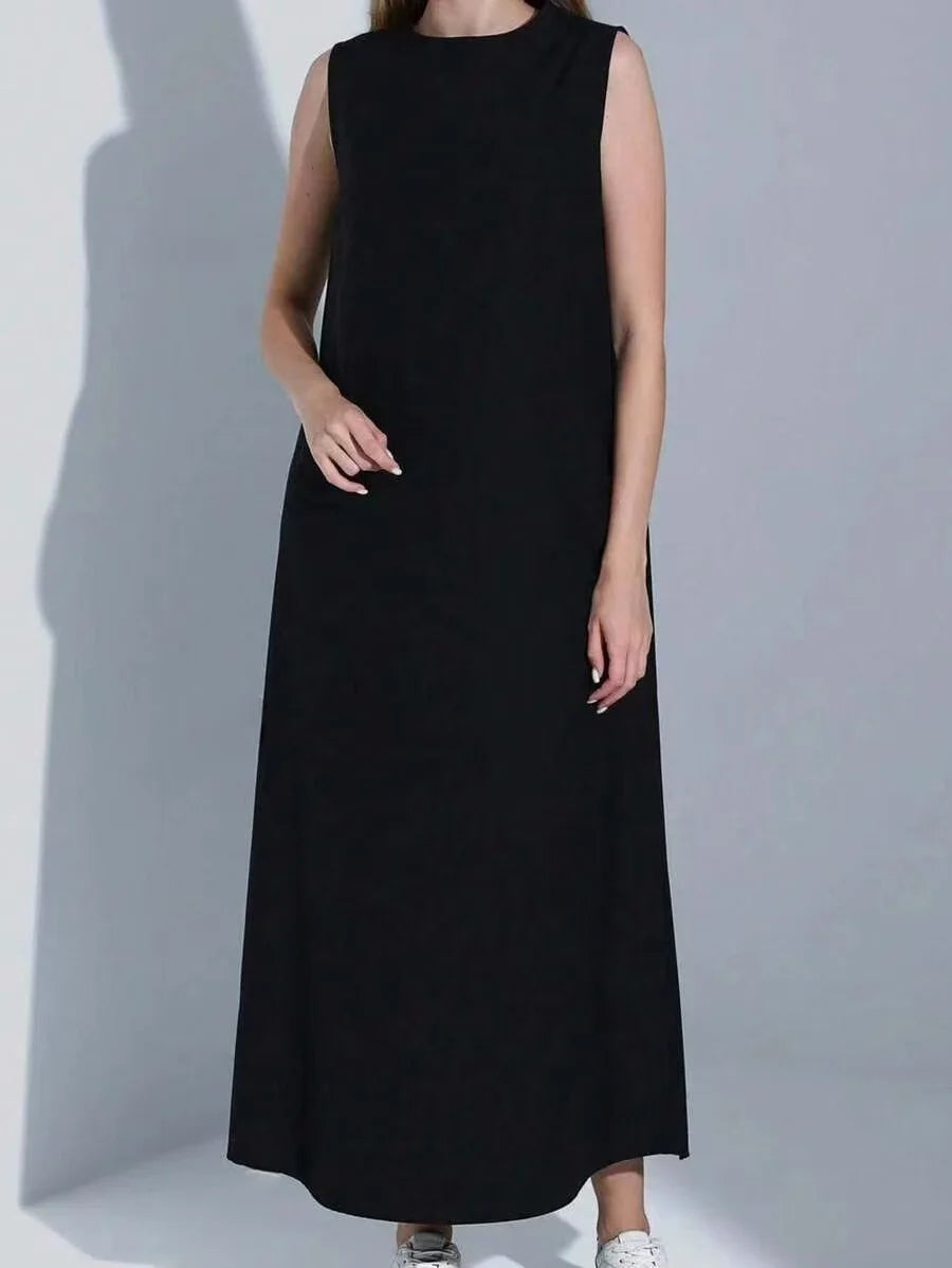 Casual White Dress Simple Vest Dress Loose Round Neck Draped Straight Skirt