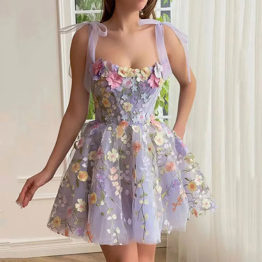 Women's Dress Fashionable 3D Flower Embroidery Wrapped