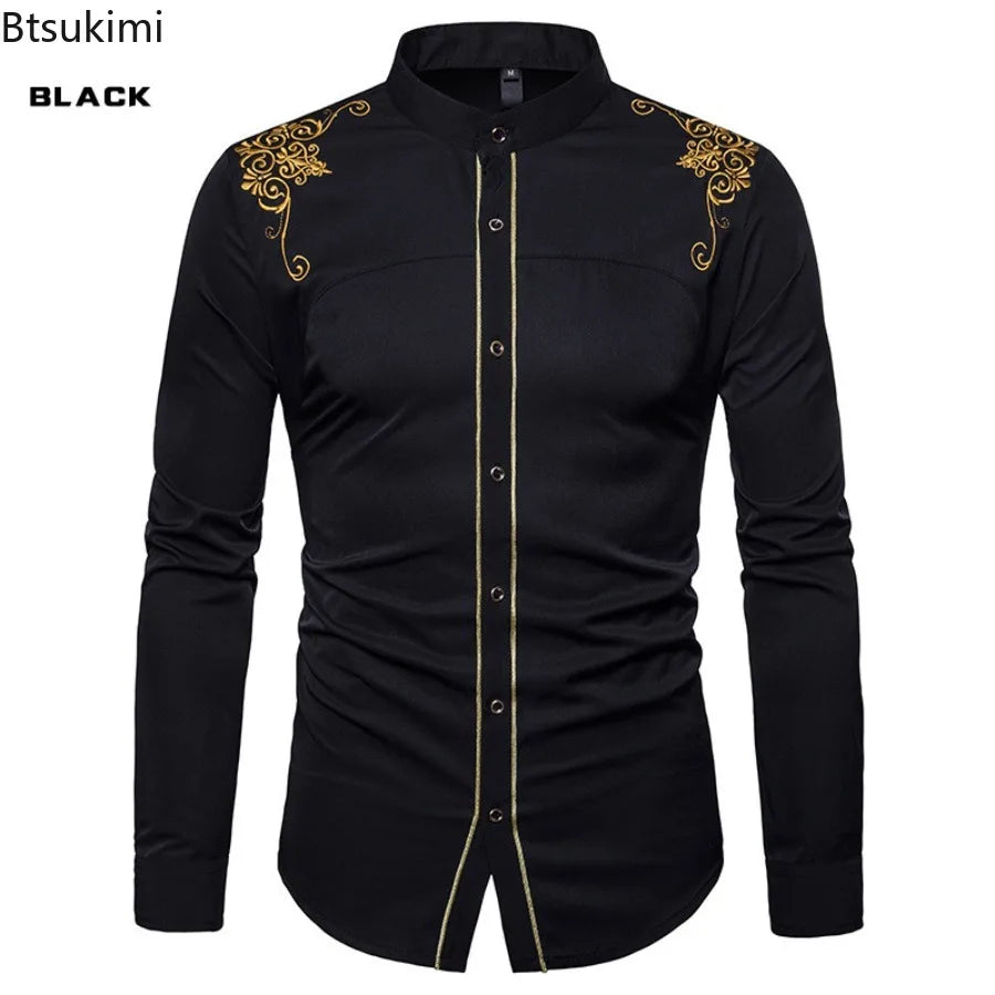 Men's England Style Embroidery Shirts Long Sleeve