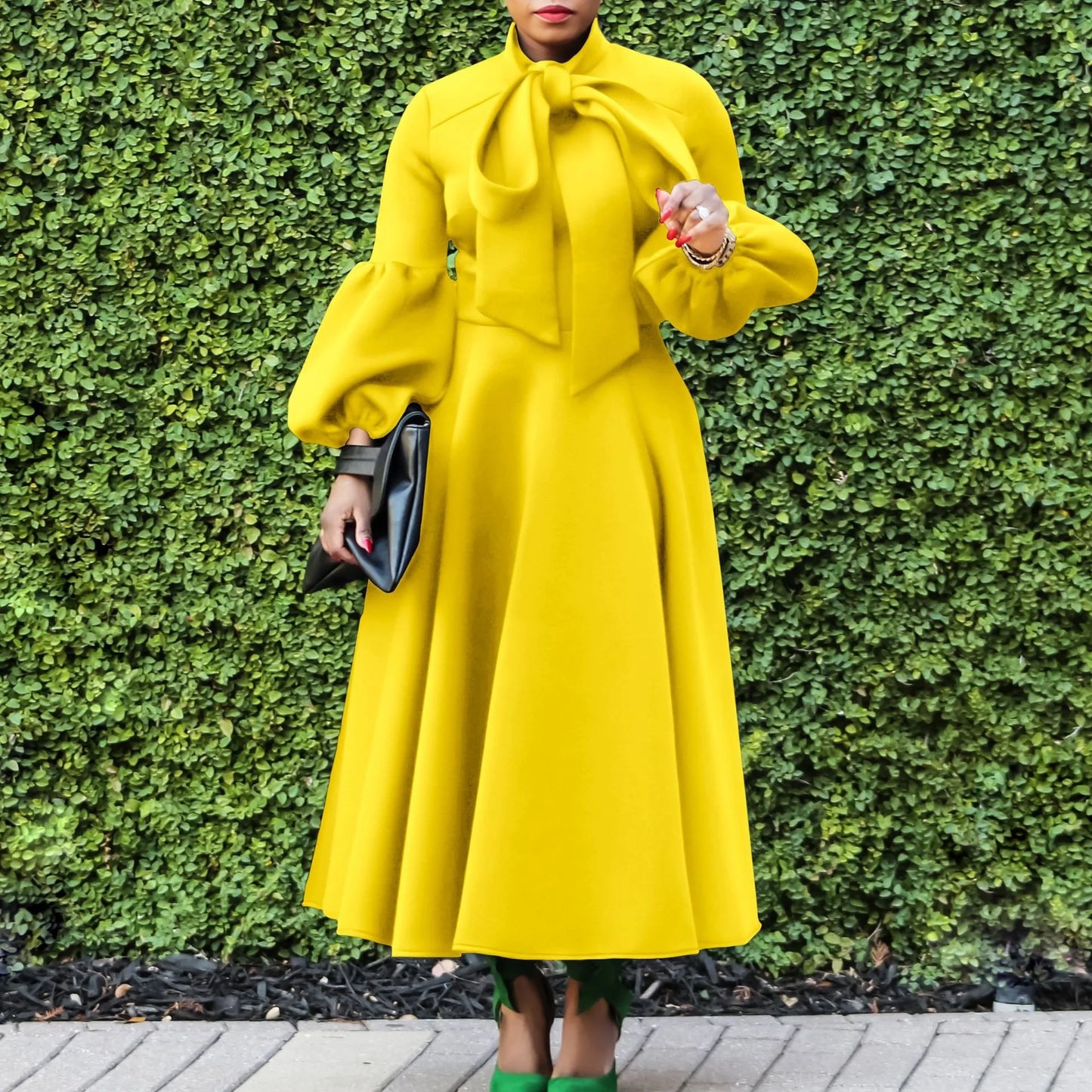 Elegant Dresses for Women Bow Collar Full Sleeve