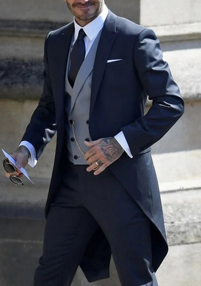 Navy Men Tuxedos Tailcoat Formal Dress Suits