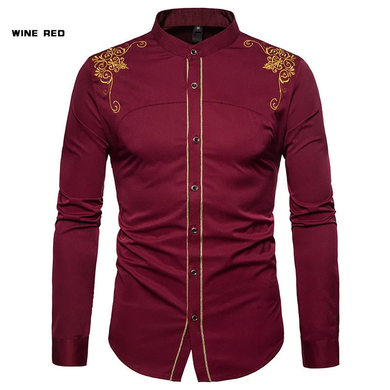Men's England Style Embroidery Shirts Long Sleeve