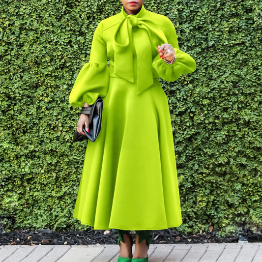 Elegant Dresses for Women Bow Collar Full Sleeve