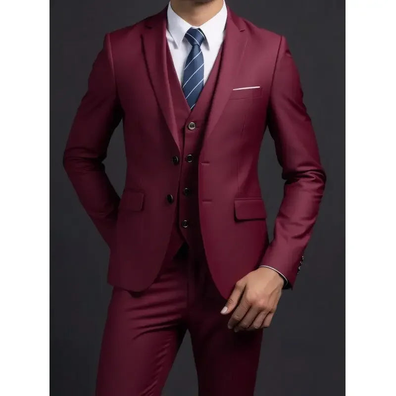 Suit (Blazer+ Vest + Trousers) Men's Fashionable Gentleman