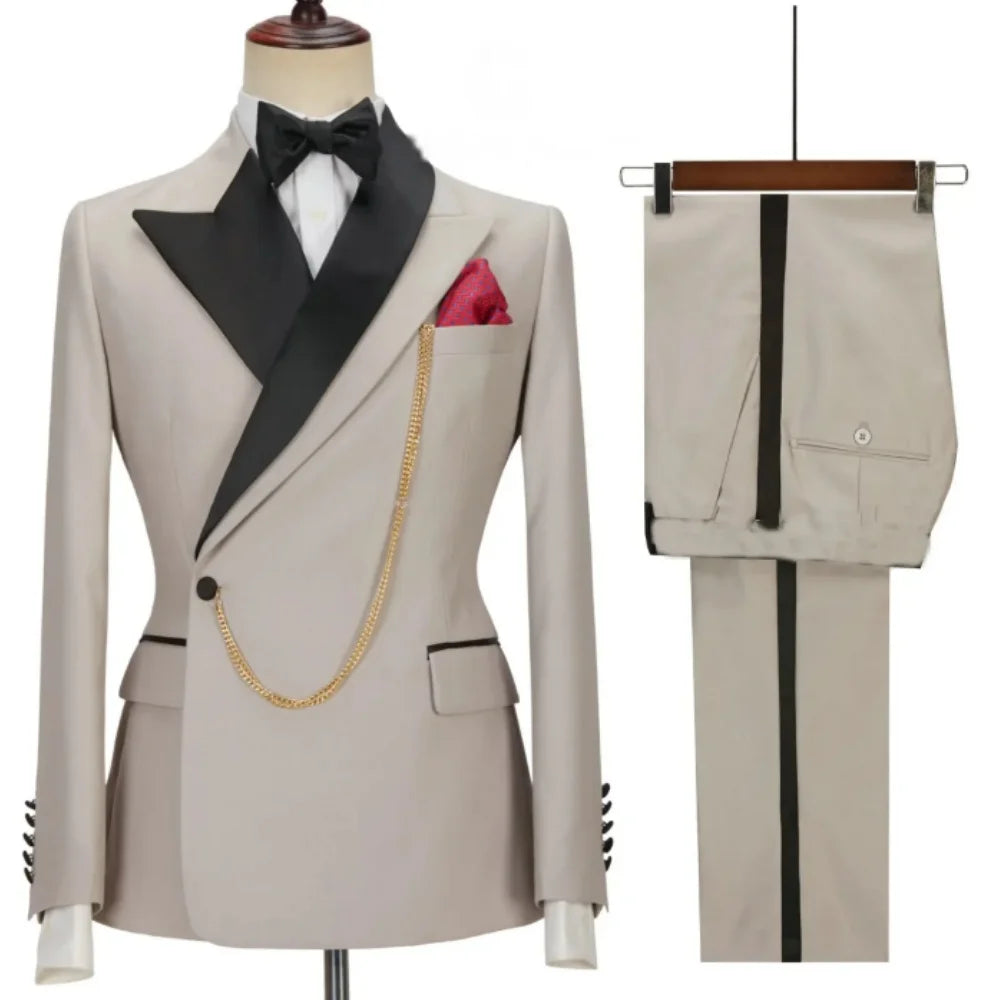 Groom dress suit lapel Men's suit Ball Wedding Casual fashion 2 piece set