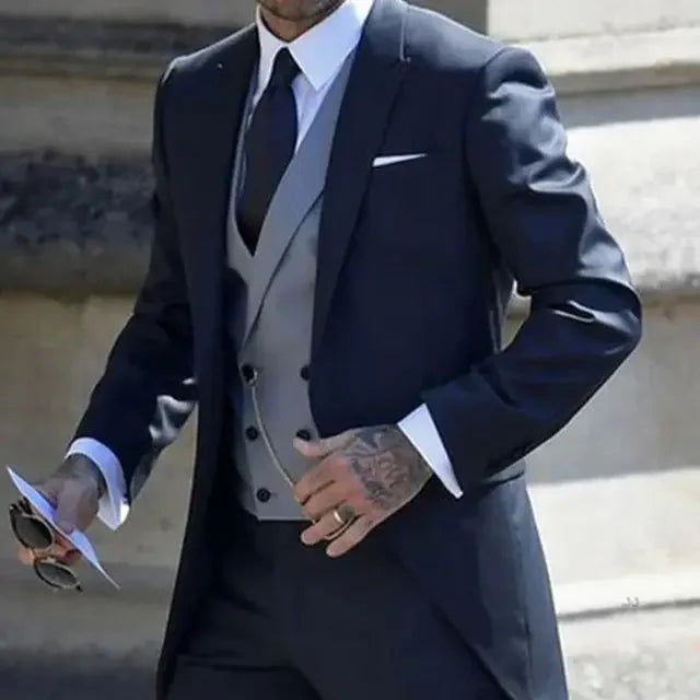 Navy Men Tuxedos Tailcoat Formal Dress Suits