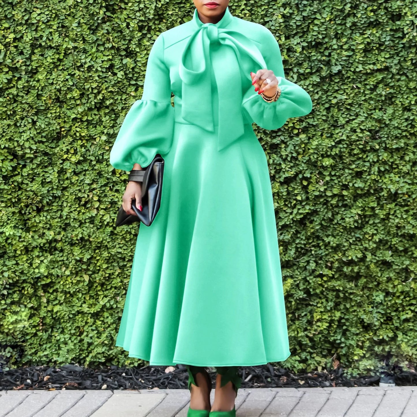 Elegant Dresses for Women Bow Collar Full Sleeve