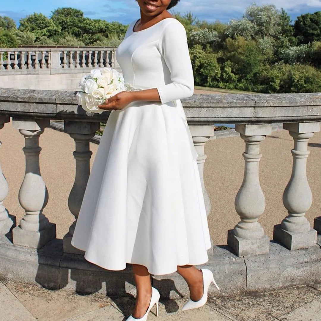 Elegant Party Dress for Woman Modern O Neck Three Quarter Sleeve