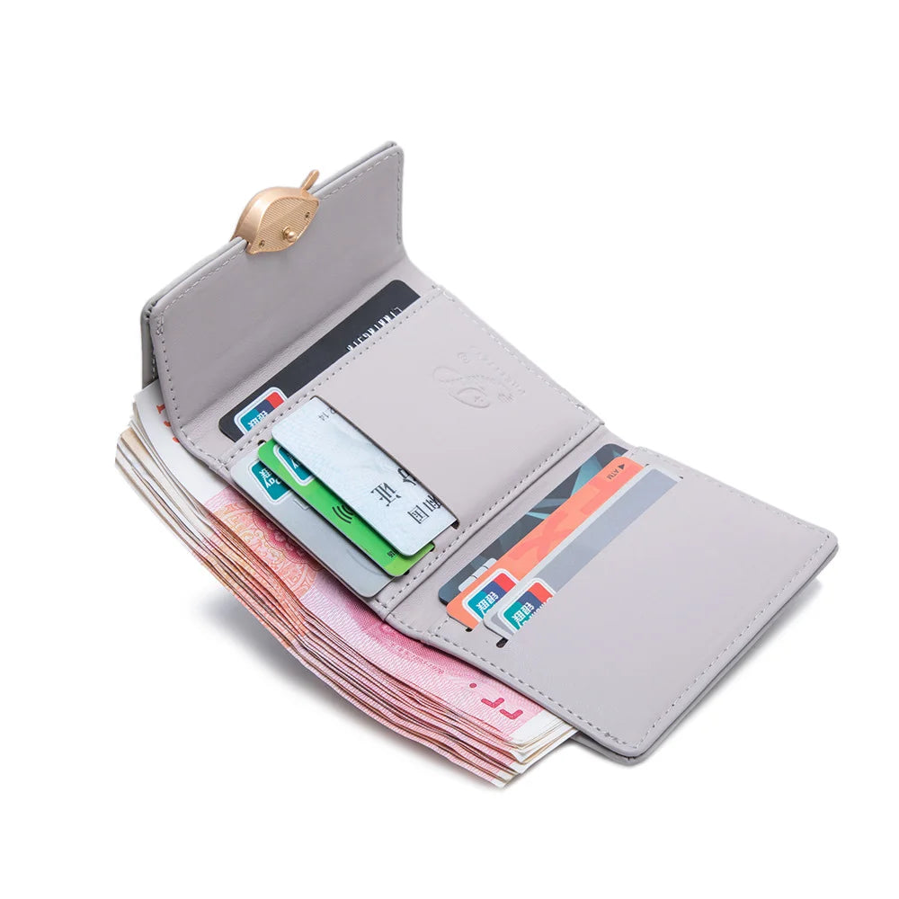 New purse Female Japan and South Korea small fresh PU solid color three fold bag multi-card folding large capacity coin student