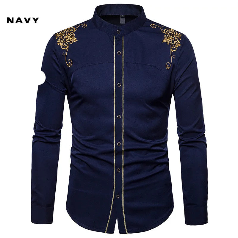 Men's England Style Embroidery Shirts Long Sleeve