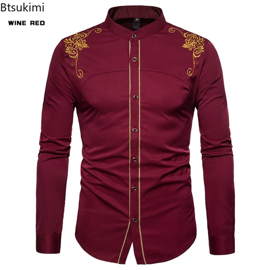 Men's England Style Embroidery Shirts Long Sleeve