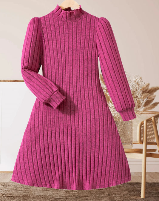 Women's bright pink knitted dress slim design, warm and comfortable