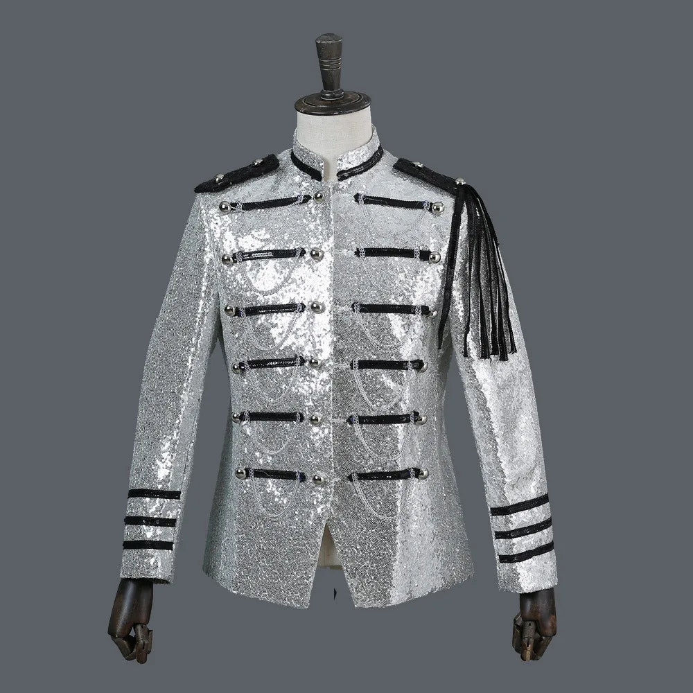 Performance Clothes, Silver White Fashion Shiny Beaded Blazers for Men