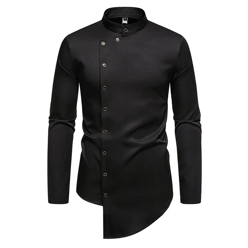 Mens Dress Shirts Vintage Personality Irregular Crop Long Sleeve