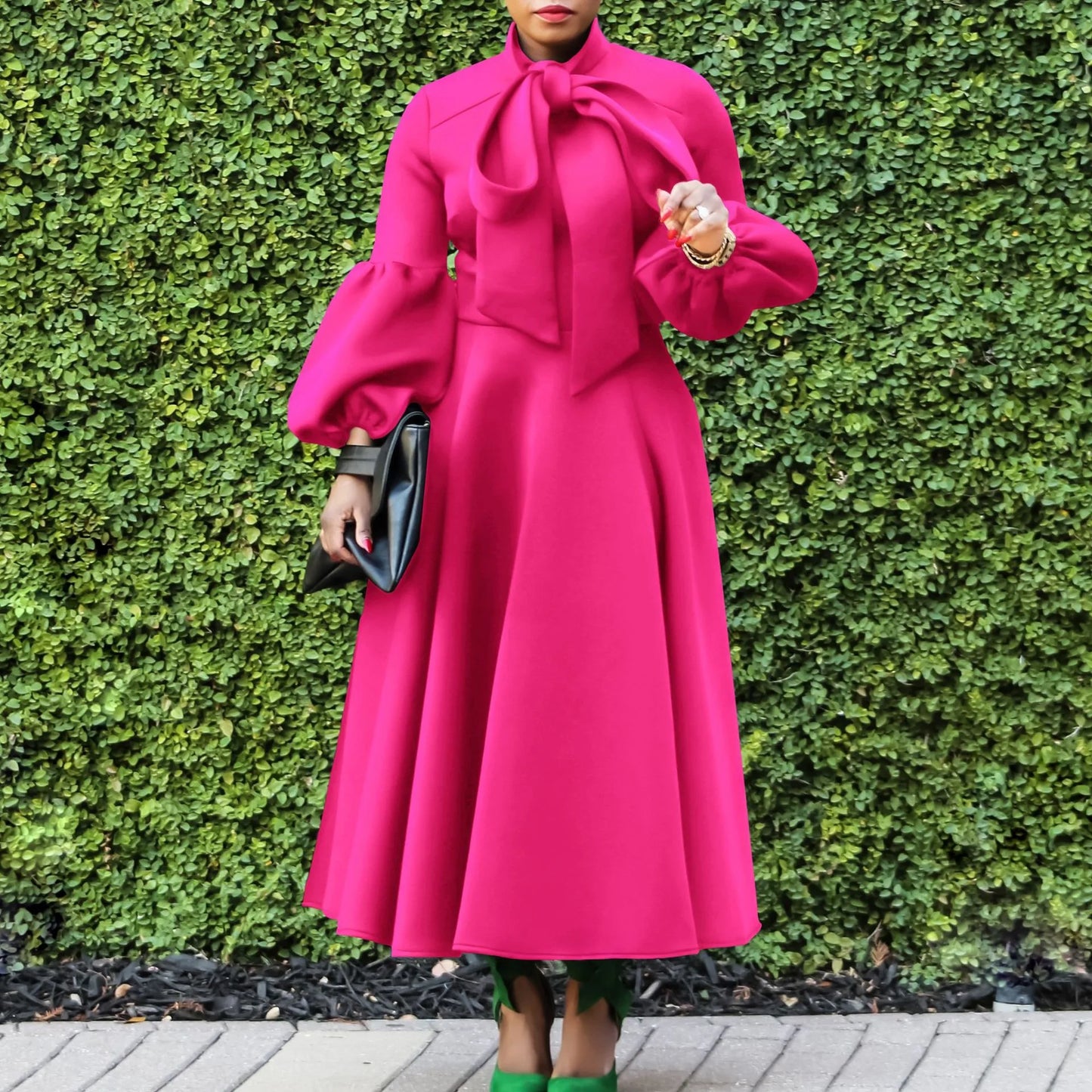 Elegant Dresses for Women Bow Collar Full Sleeve