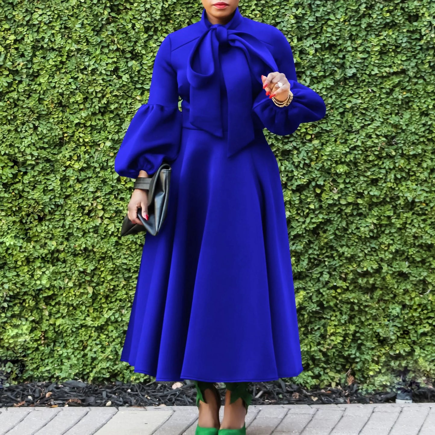 Elegant Dresses for Women Bow Collar Full Sleeve