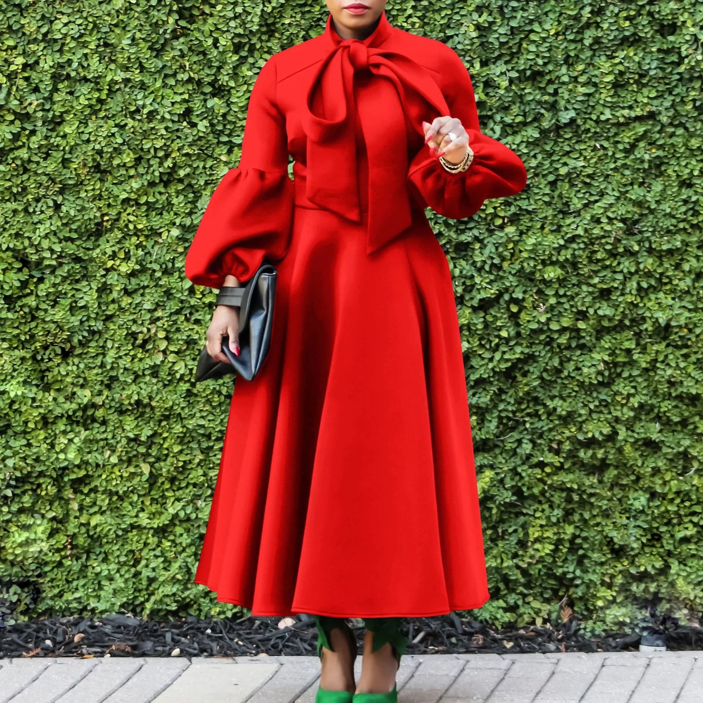 Elegant Dresses for Women Bow Collar Full Sleeve