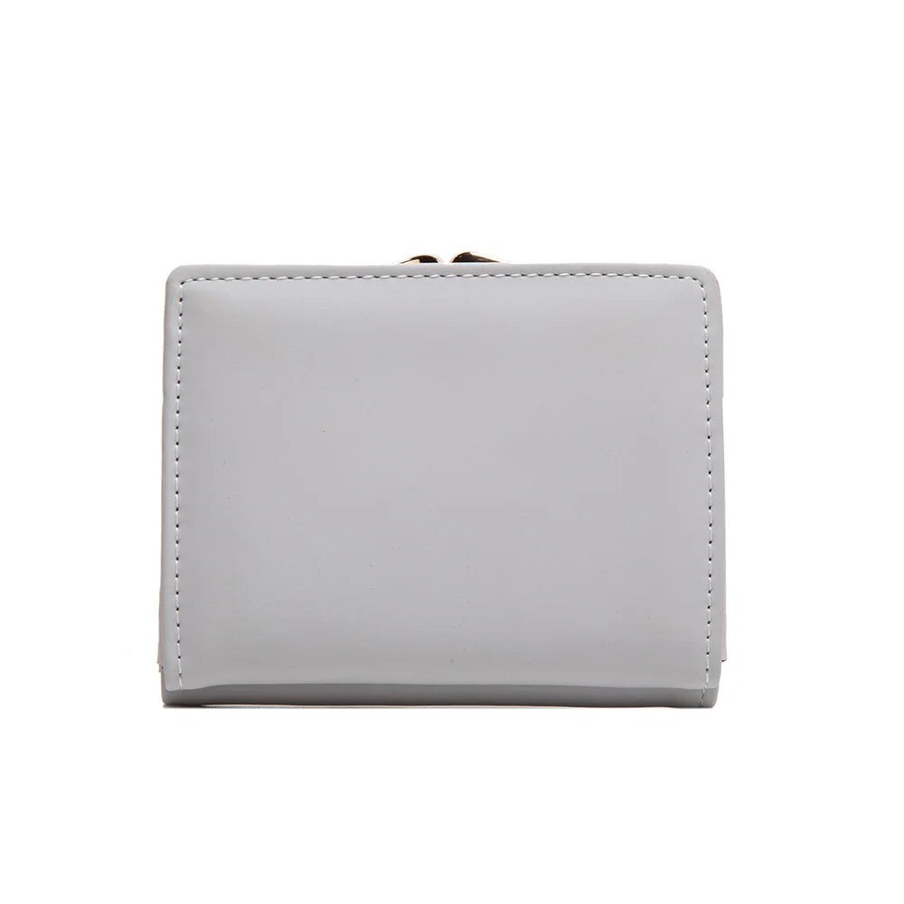 New purse Female Japan and South Korea small fresh PU solid color three fold bag multi-card folding large capacity coin student