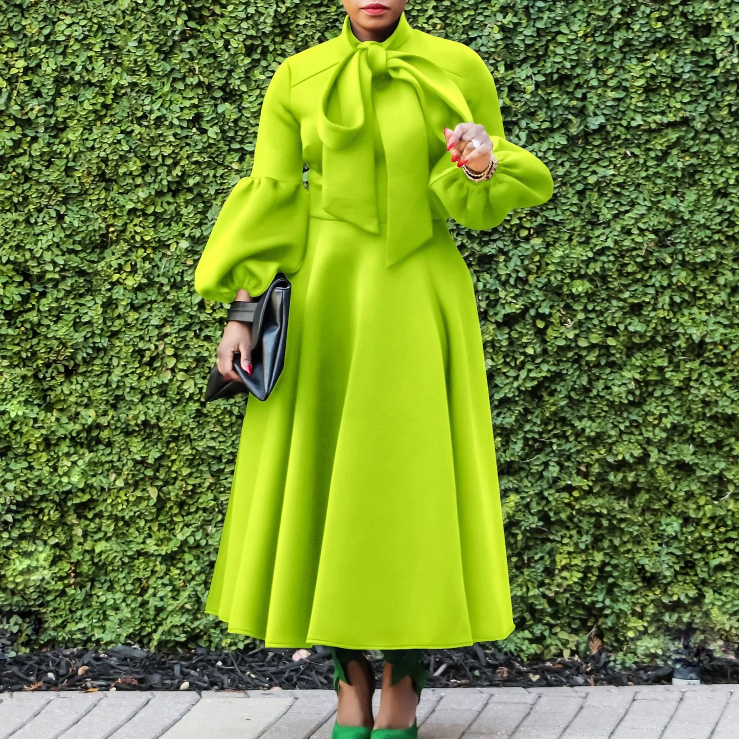 Elegant Dresses for Women Bow Collar Full Sleeve