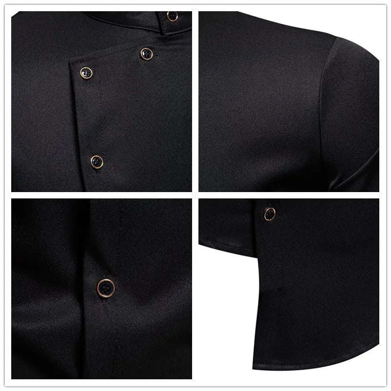 Mens Dress Shirts Vintage Personality Irregular Crop Long Sleeve