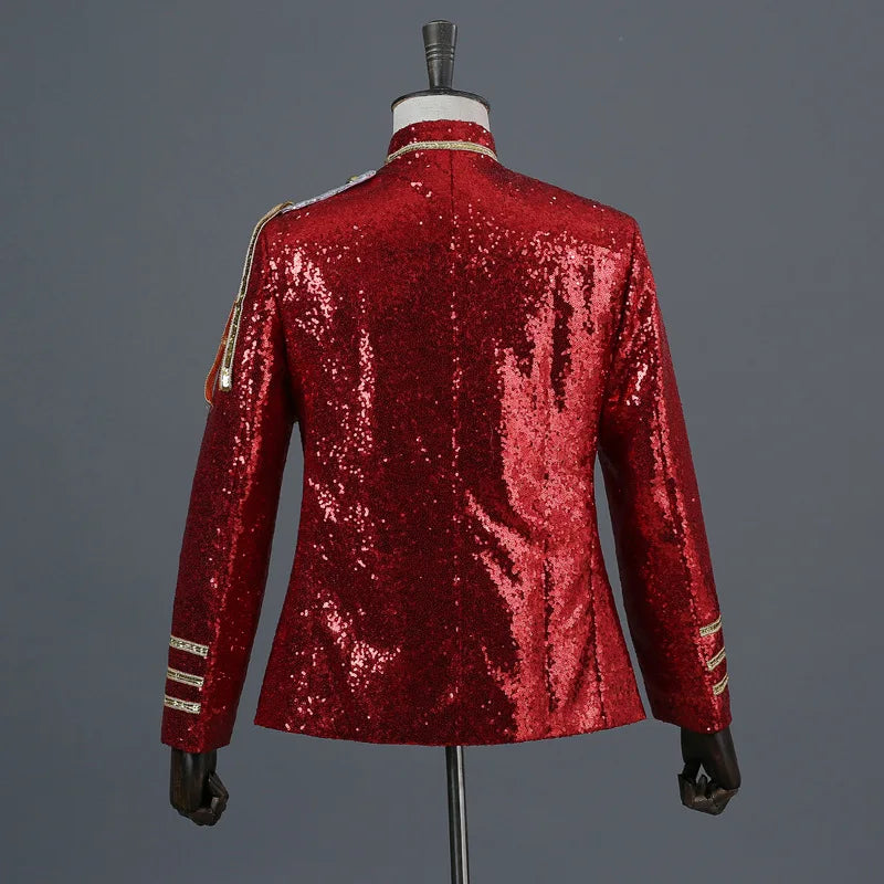 Performance Clothes, Silver White Fashion Shiny Beaded Blazers for Men