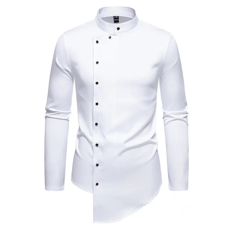 Mens Dress Shirts Vintage Personality Irregular Crop Long Sleeve