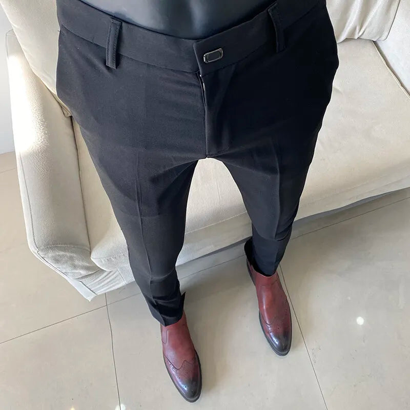 Men Dress Pants Thin Suit Pants Stretch Slim Formal Trousers Calça Masculina