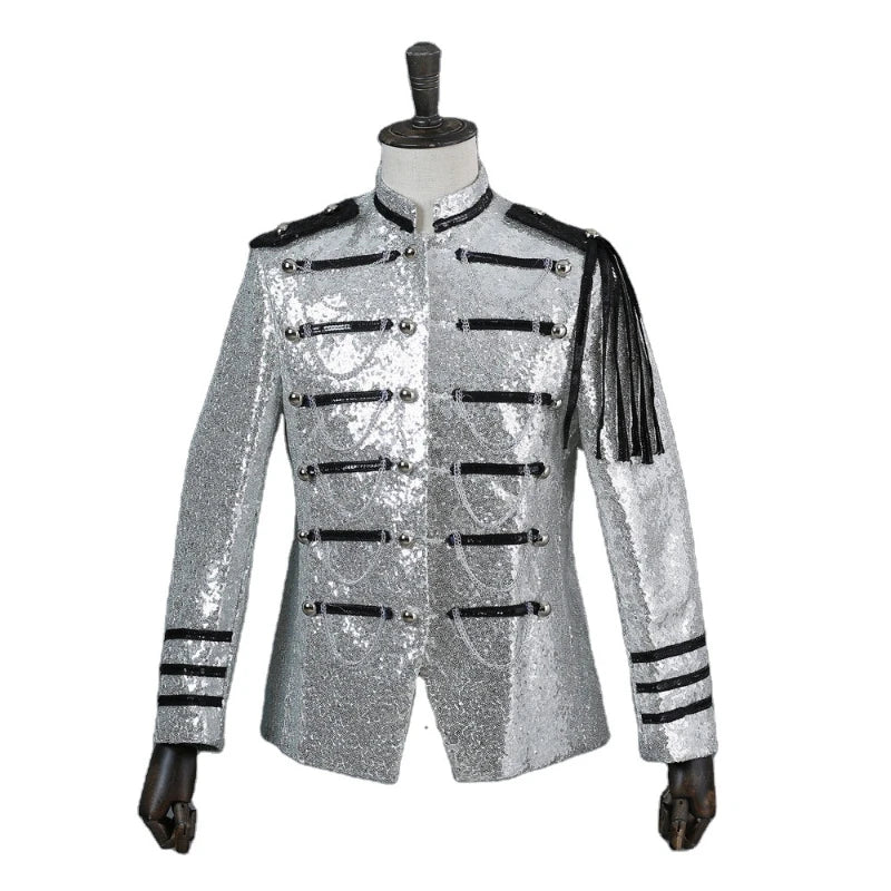 Performance Clothes, Silver White Fashion Shiny Beaded Blazers for Men