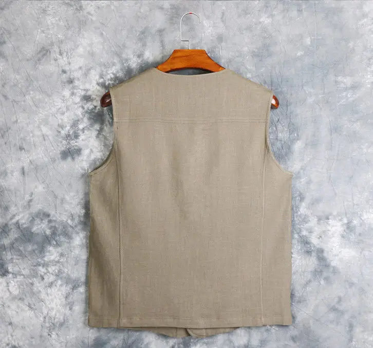 Men's Vest Dress Linen Cotton Waistcoat Jacket Male