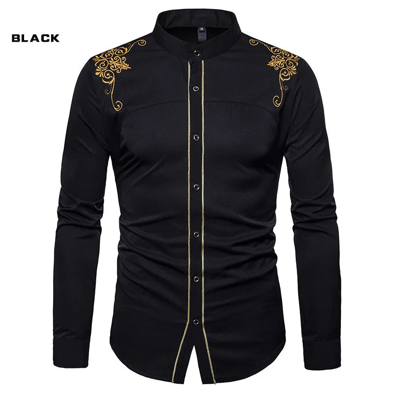 Men's England Style Embroidery Shirts Long Sleeve