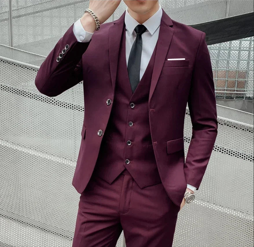 Suit (Blazer+ Vest + Trousers) Men's Fashionable Gentleman