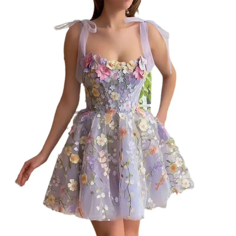 Women's Dress Fashionable 3D Flower Embroidery Wrapped