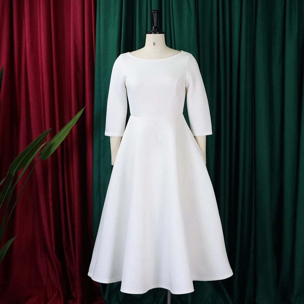 Elegant Party Dress for Woman Modern O Neck Three Quarter Sleeve