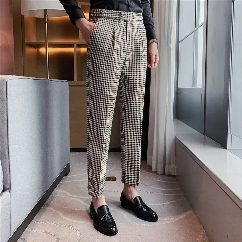 Men Dress Pants British Style Slim Fit Straight Suit Pants