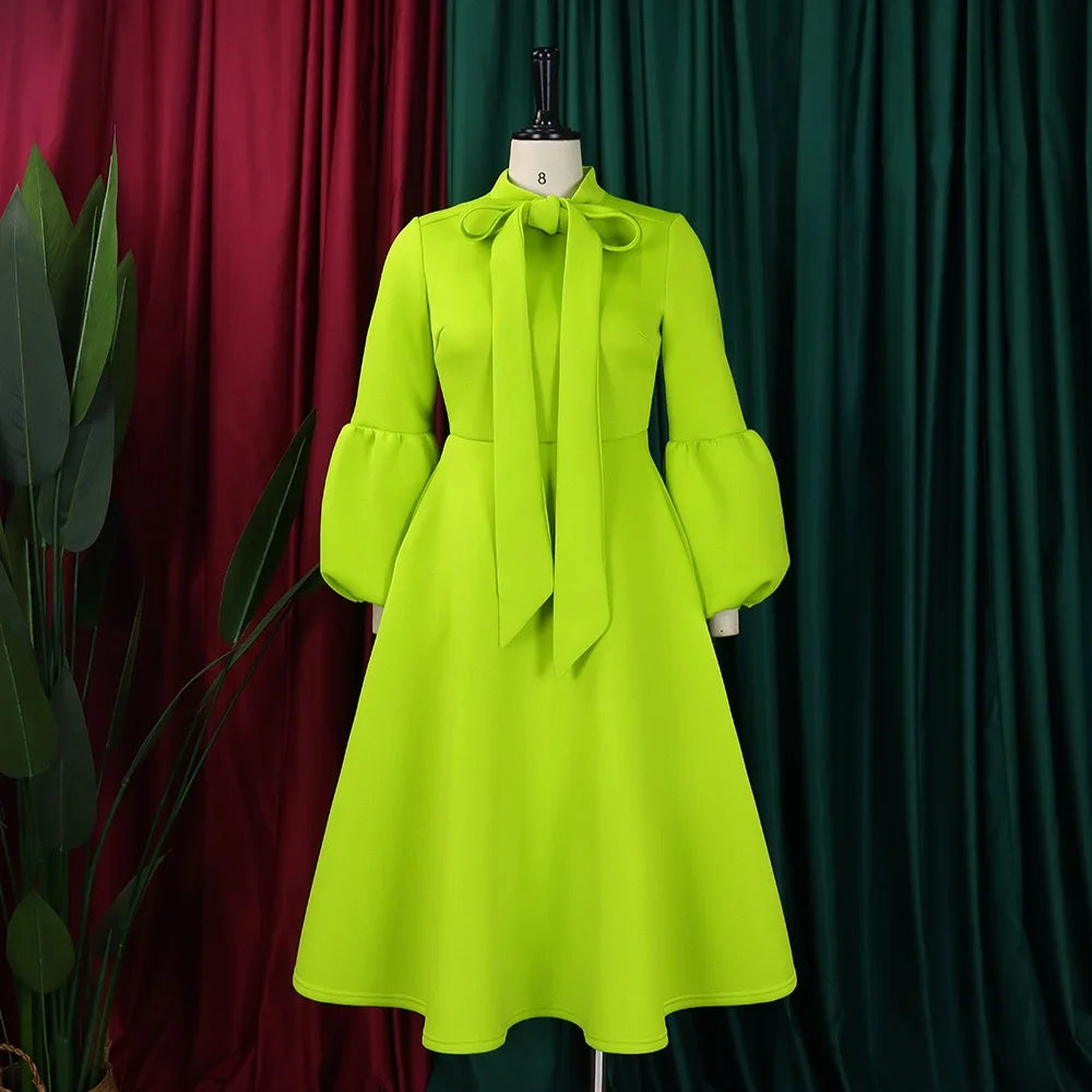 Elegant Dresses for Women Bow Collar Full Sleeve