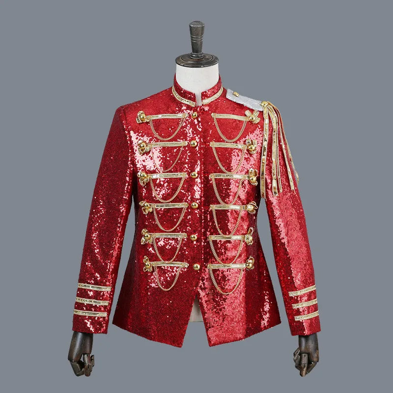 Performance Clothes, Silver White Fashion Shiny Beaded Blazers for Men