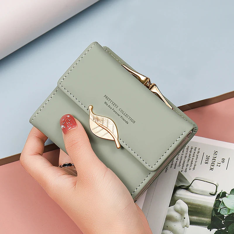 New purse Female Japan and South Korea small fresh PU solid color three fold bag multi-card folding large capacity coin student